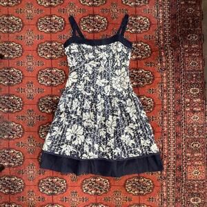 Ella Rose 4 Blue & White Floral Eyelet Overlay 100% Cotton Sundress Fully Lined